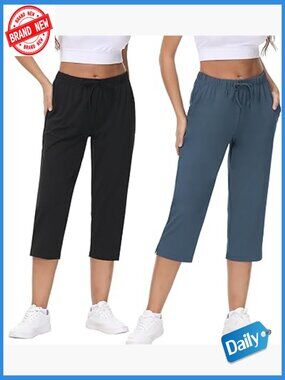 High Waist Wide Leg Capri Pants with Pockets Quick-Dry Yoga Travel